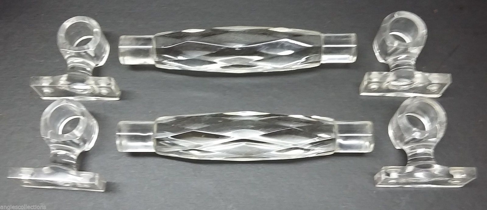 Pair Lucite Crystal Clear Furniture Door Draw Handles With Fittings Vintage