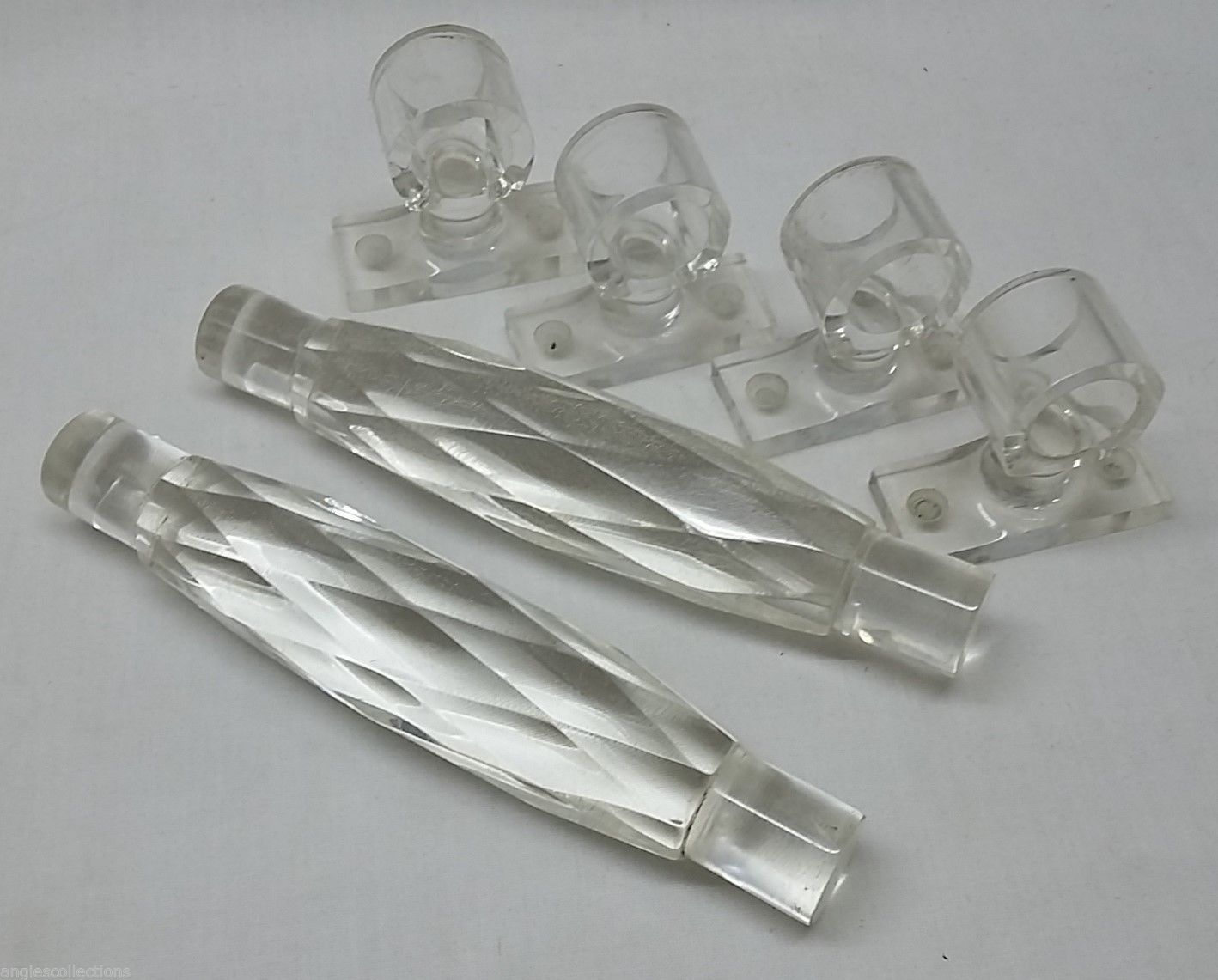 Pair Lucite Crystal Clear Furniture Door Draw Handles With Fittings Vintage