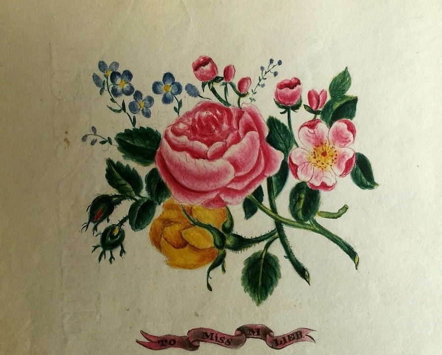 Pennsylvania German Folk Art Flower Painting + Poem Signed 1833 H A Dreer