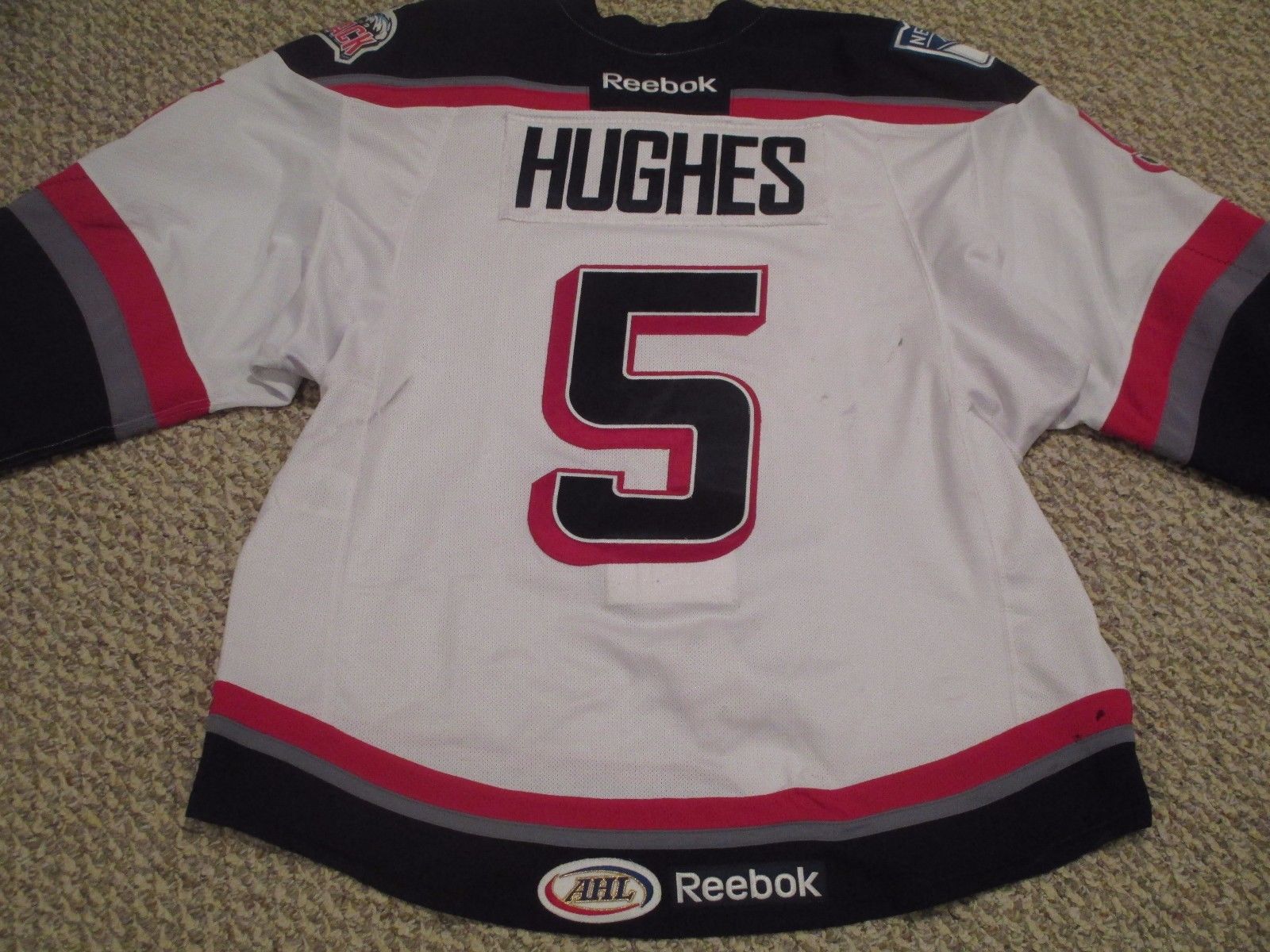 Hughes 2014-15 Hartford Wolf Pack Game Used Jersey HOME WHITE SIZE 56 STEINER