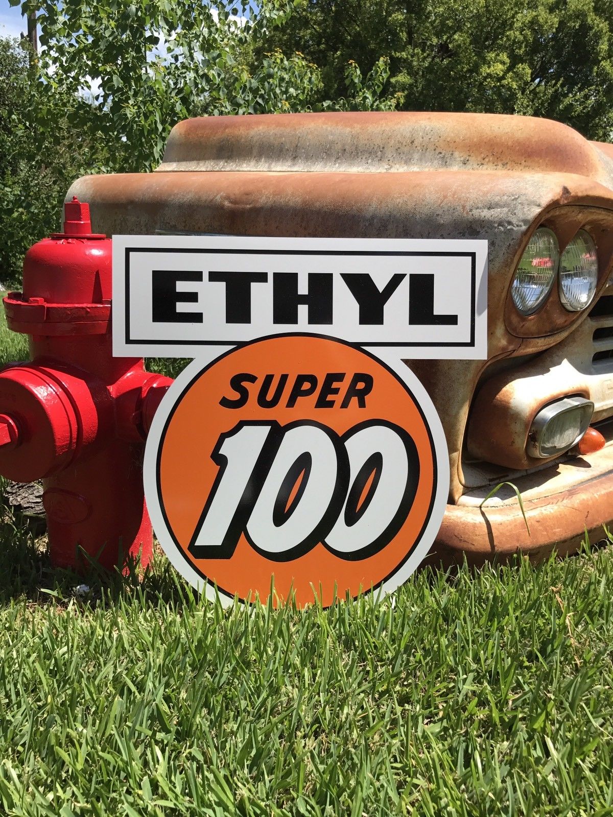 Antique Vintage Old Style Clark Gasoline Ethyl Super 100 Sign!