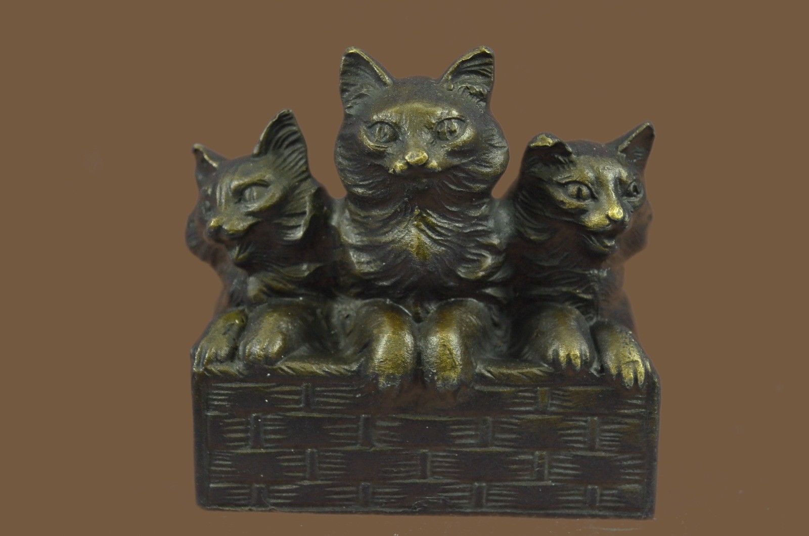 Bronze Sculpture Statue Cat Family Art Deco Gift Decor Collectible