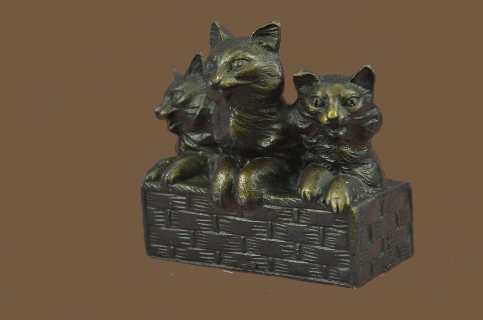 Bronze Sculpture Statue Cat Family Art Deco Gift Decor Collectible