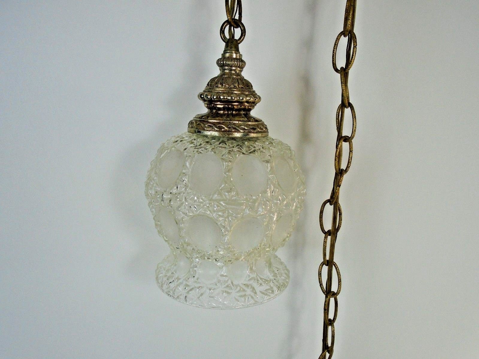 Vintage Tri-Lite Crystal Glass Hanging Swag Dual Light Fixture Mid Century Retro