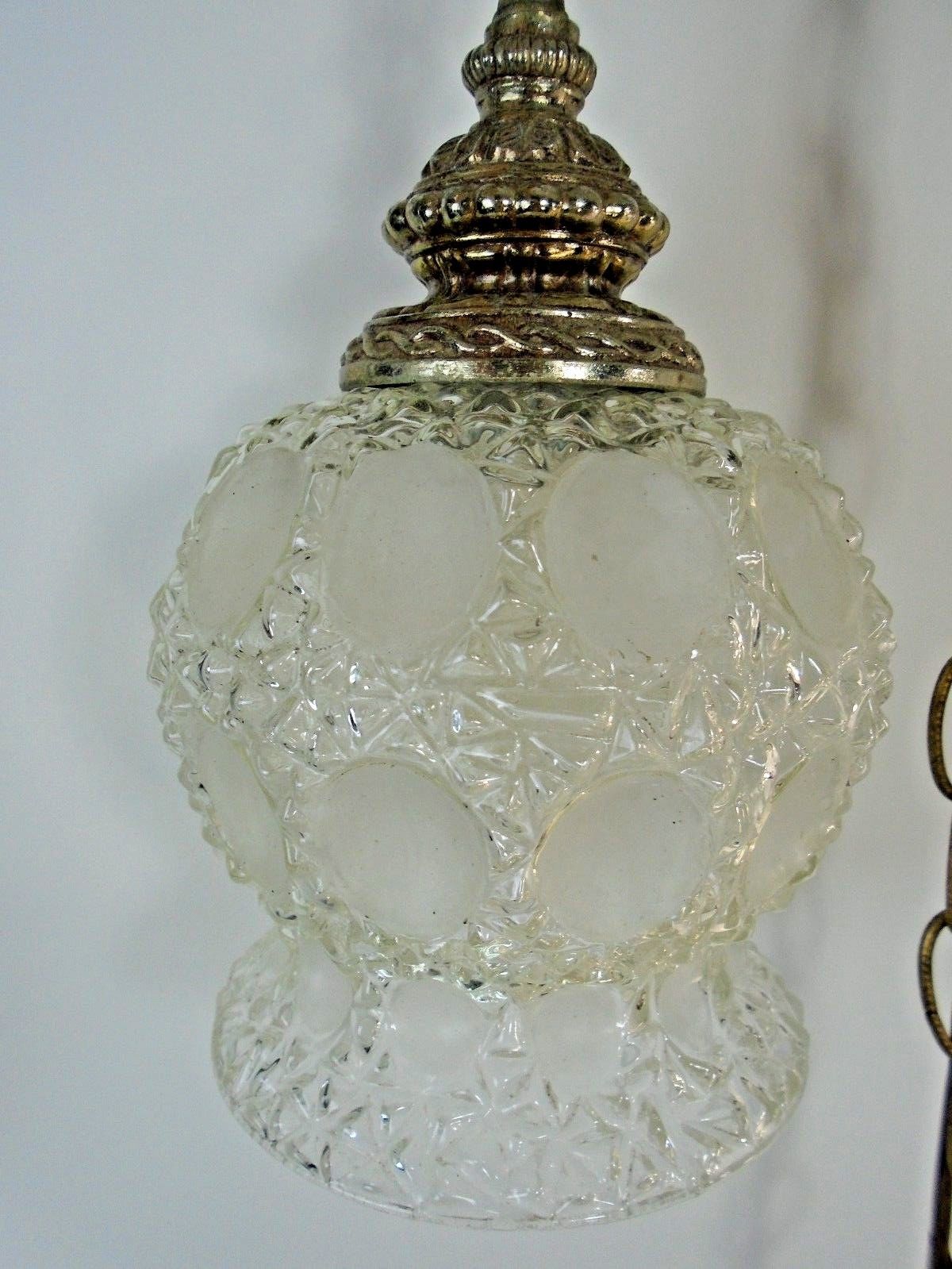 Vintage Tri-Lite Crystal Glass Hanging Swag Dual Light Fixture Mid Century Retro