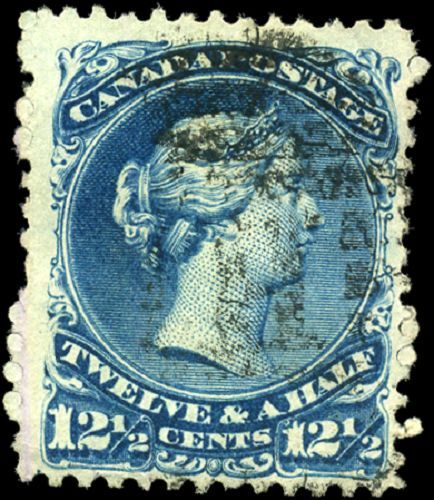 Canada #28 used F-VF 1868 Queen Victoria 12 1/2c blue Large Queen CV$110.00