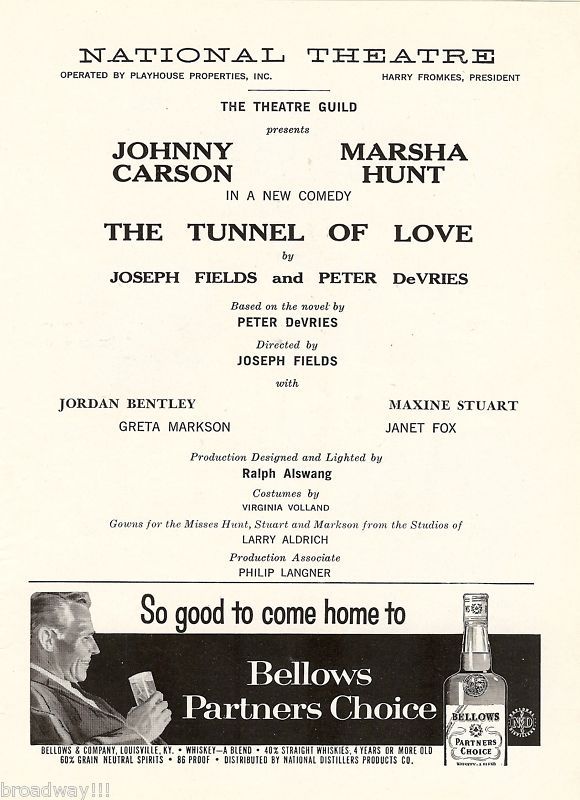 Johnny Carson "TUNNEL OF LOVE" Rare 1958 Broadway Debut