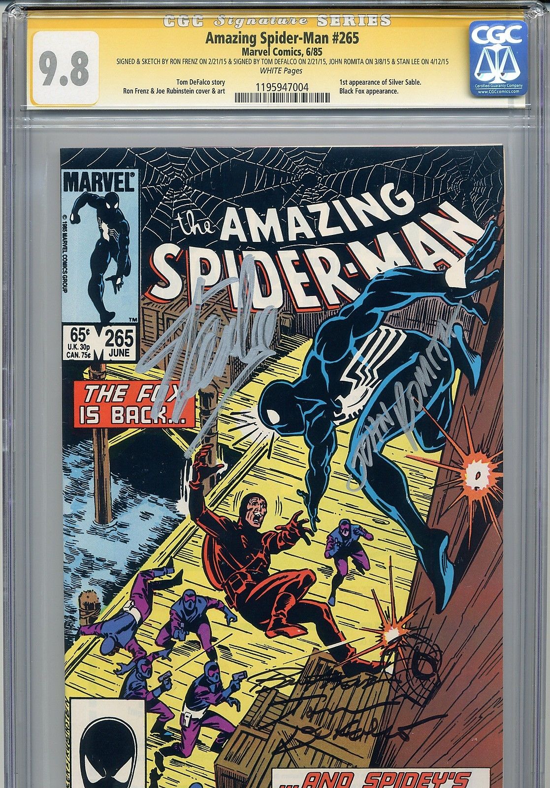 Amazing Spider-Man 265 CGC 9.8 SS Stan Lee Frenz DeFalco Romita 1st Silver Sable