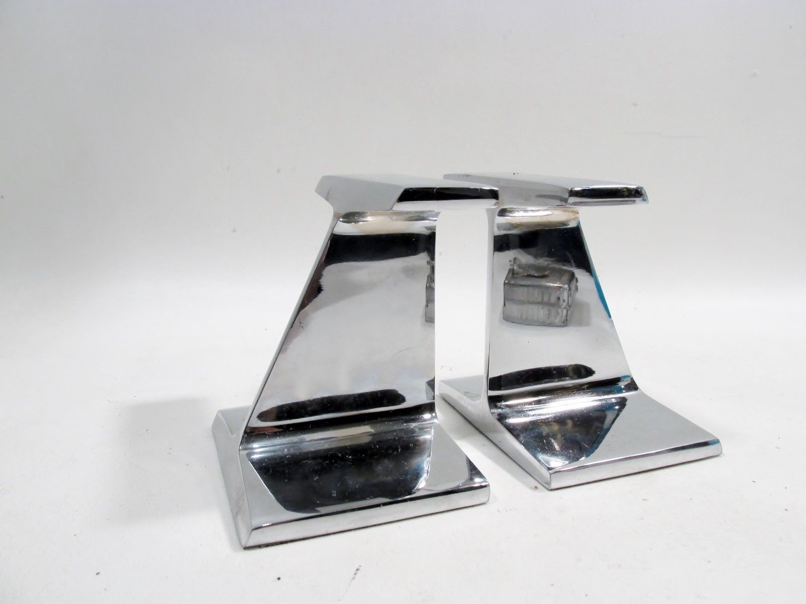 Midcentury LUXE Chrome I BEAM Pair Bookends Prestini Bennett ERA