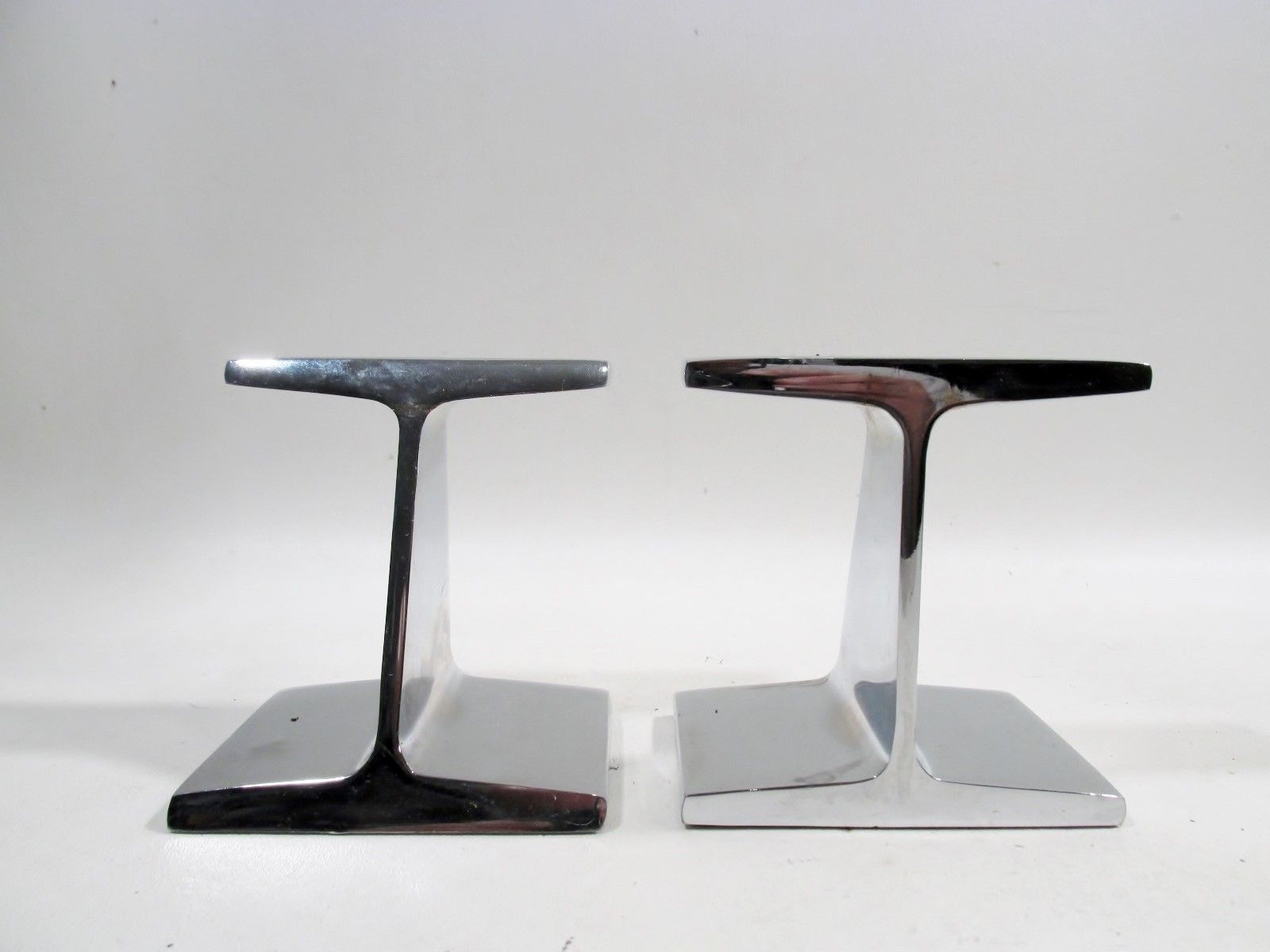 Midcentury LUXE Chrome I BEAM Pair Bookends Prestini Bennett ERA