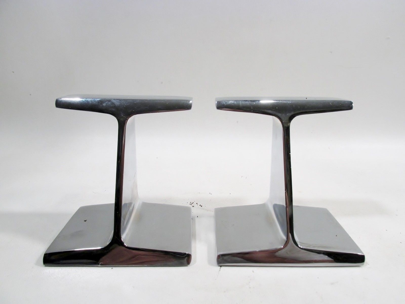 Midcentury LUXE Chrome I BEAM Pair Bookends Prestini Bennett ERA