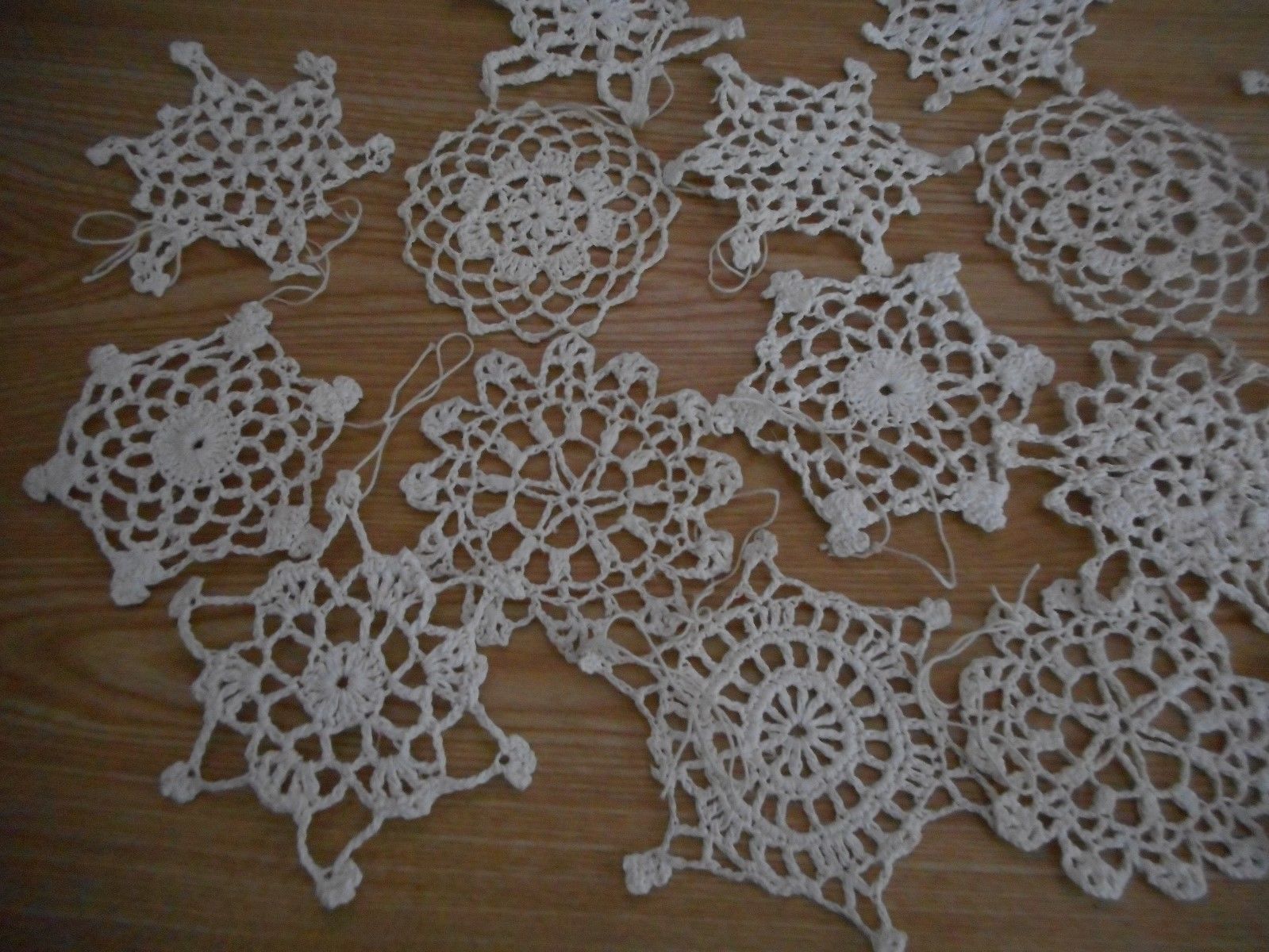 VIntage starched Crochet Snowflake Christmas Tree Ornaments Lot Of 17