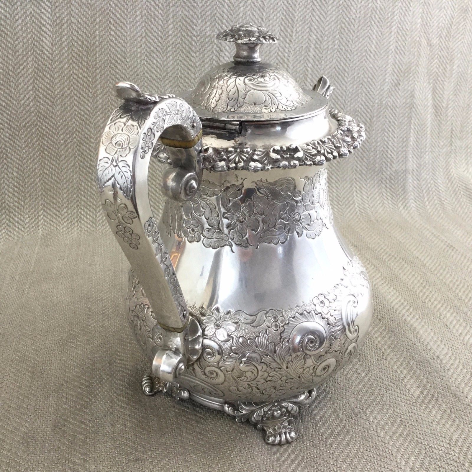 Rare Antique Victorian Teapot Old Sheffield Silver Plate Ornate Engraving 1840s