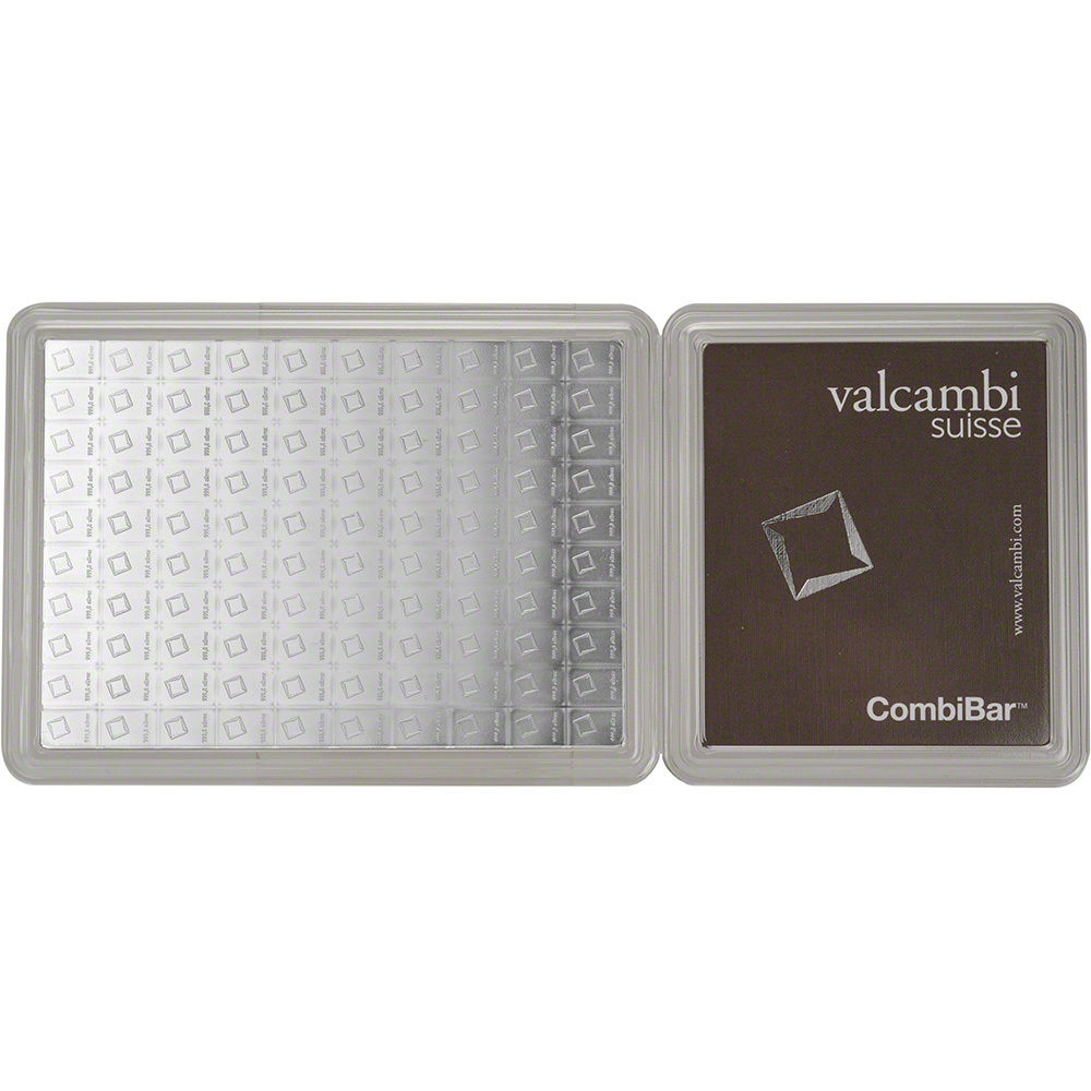 Valcambi 100x1 Gram Silver CombiBar (3.215 oz) with Assay Card