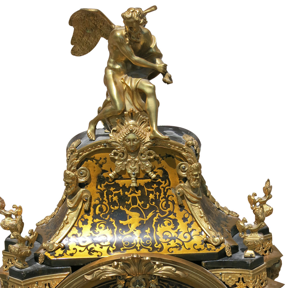 Monumental French Louis XIV Style Gilt Bronze and Bouille Clock