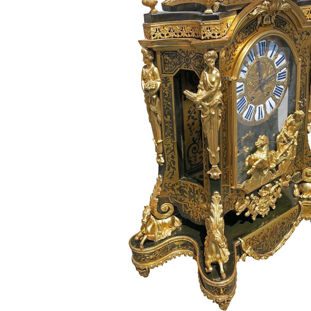 Monumental French Louis XIV Style Gilt Bronze and Bouille Clock