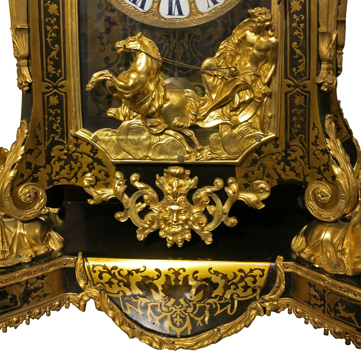 Monumental French Louis XIV Style Gilt Bronze and Bouille Clock