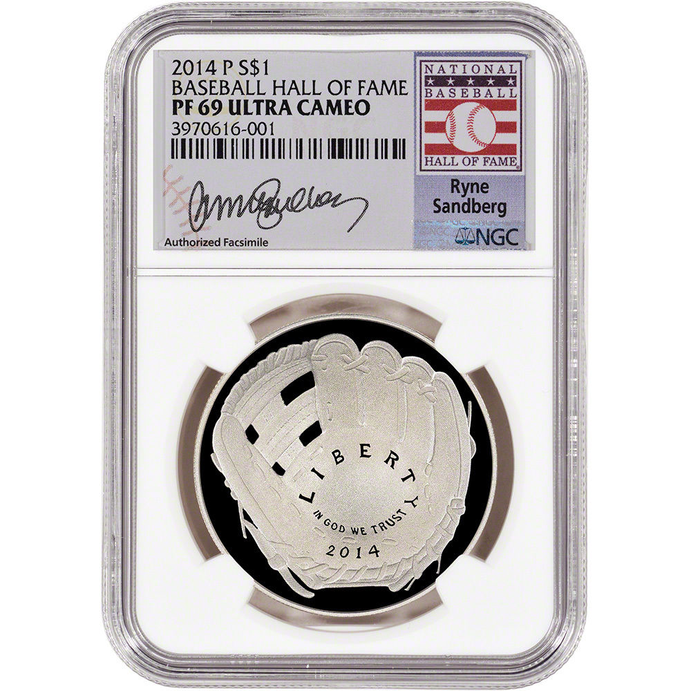 2014-P US Baseball Proof Silver $1 - NGC PF69 - HOF Label - Ryne Sandberg