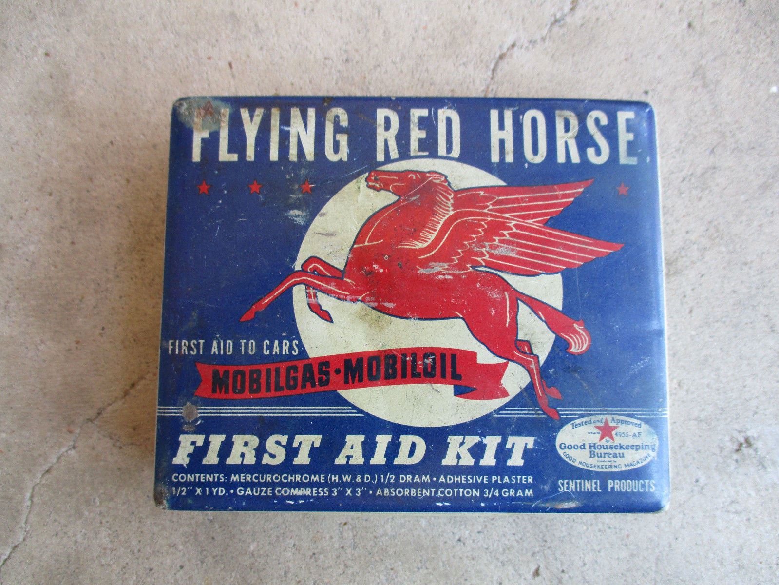 vintage Mobil Gas First Aid Kit Tin Advertising Box Gas Oil