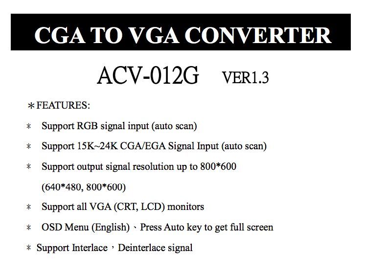 NEW! Wei-ya CGA to VGA Converter ACV-012G For Arcade Video Games