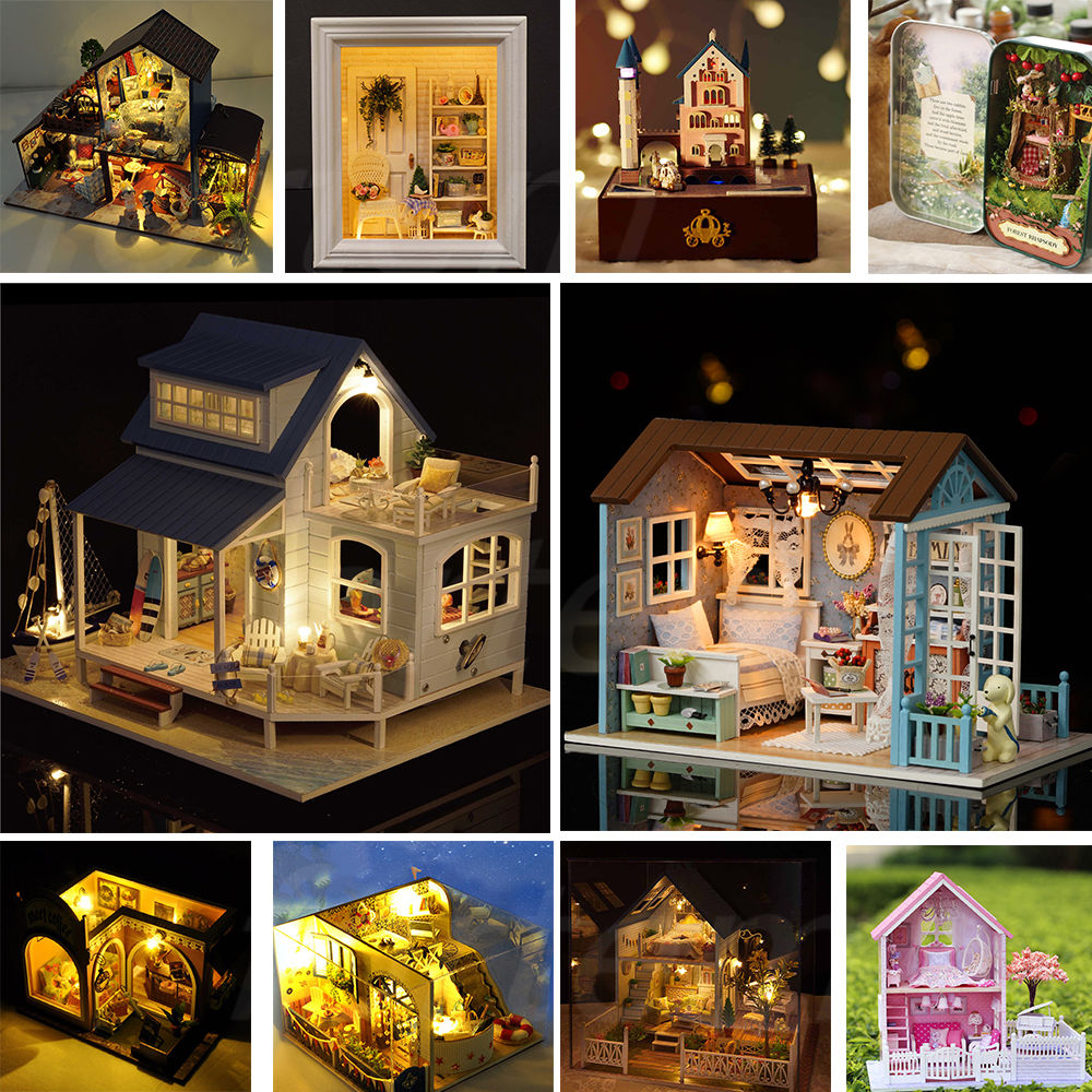 Wooden Dollhouse DIY Handcraft Miniature Kit w/Led Light & Furniture Xmas Gift