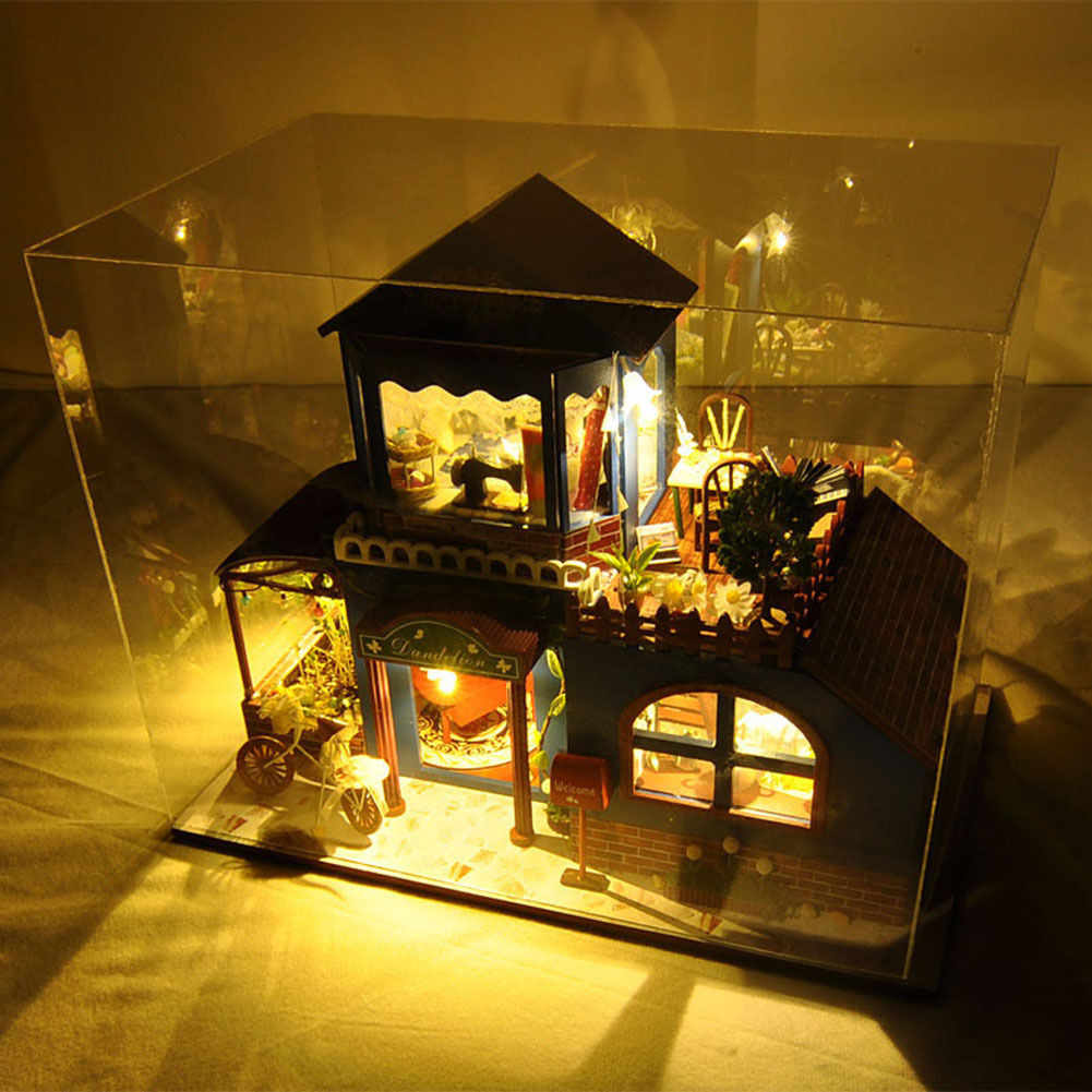 Wooden Dollhouse DIY Handcraft Miniature Kit w/Led Light & Furniture Xmas Gift