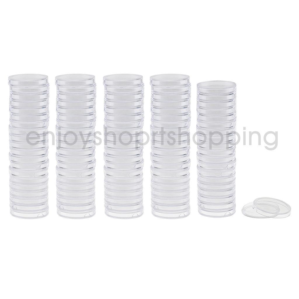 100pcs 28mm Plastic Clear Round Coin Case Capsule Storage Holder Containers