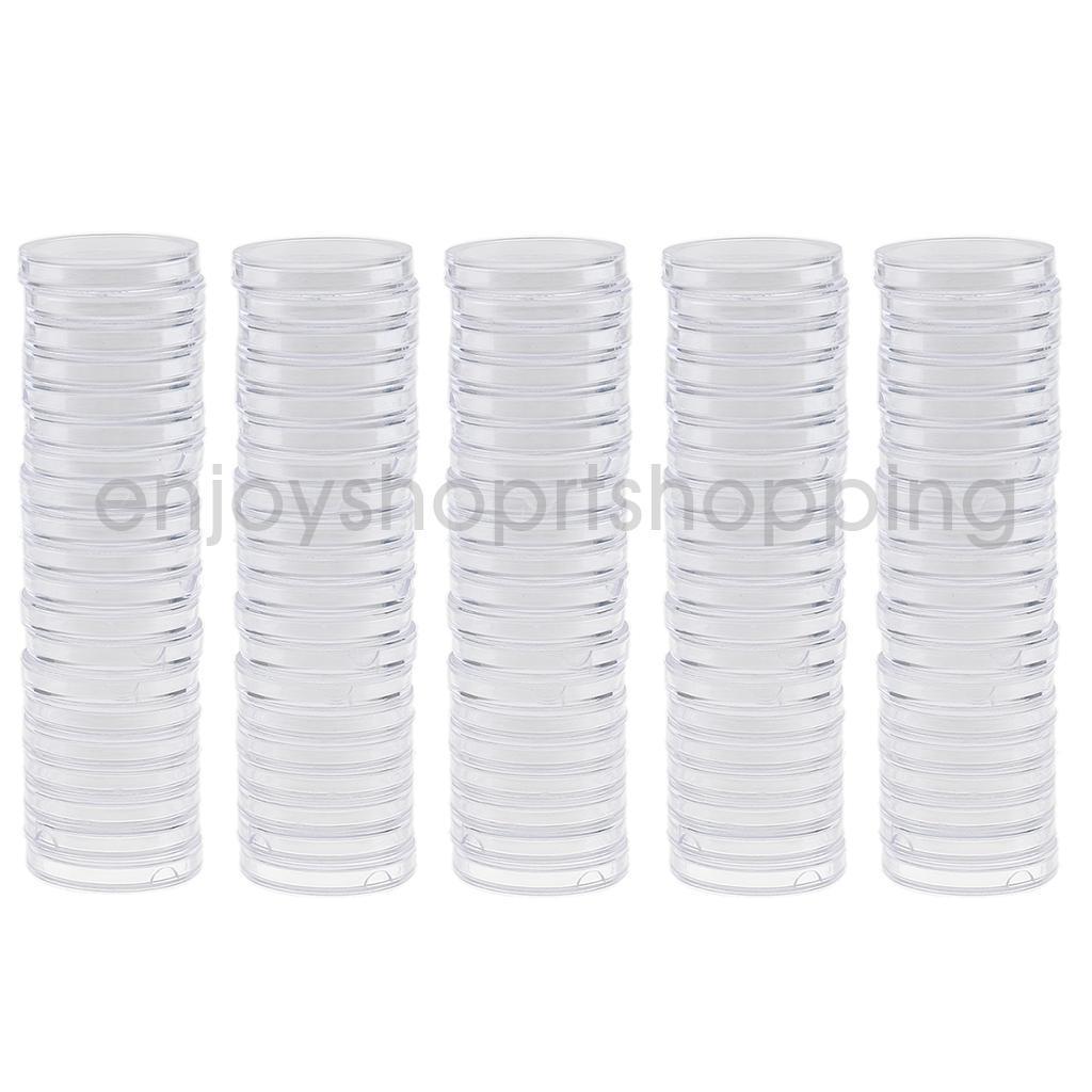 100pcs 28mm Plastic Clear Round Coin Case Capsule Storage Holder Containers