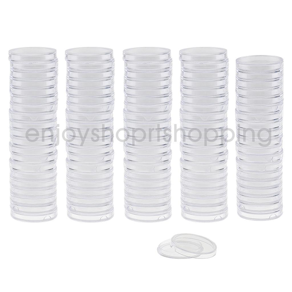 100pcs 28mm Plastic Clear Round Coin Case Capsule Storage Holder Containers