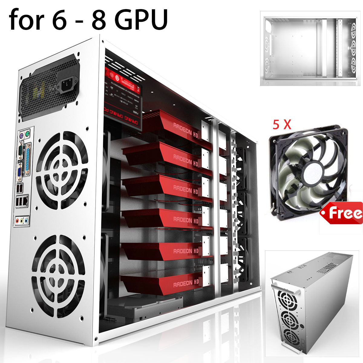 Crypto Coin Open Air Mining Frame Rig Graphics Case For 6-8 GPU ETH BTC w/ Fans