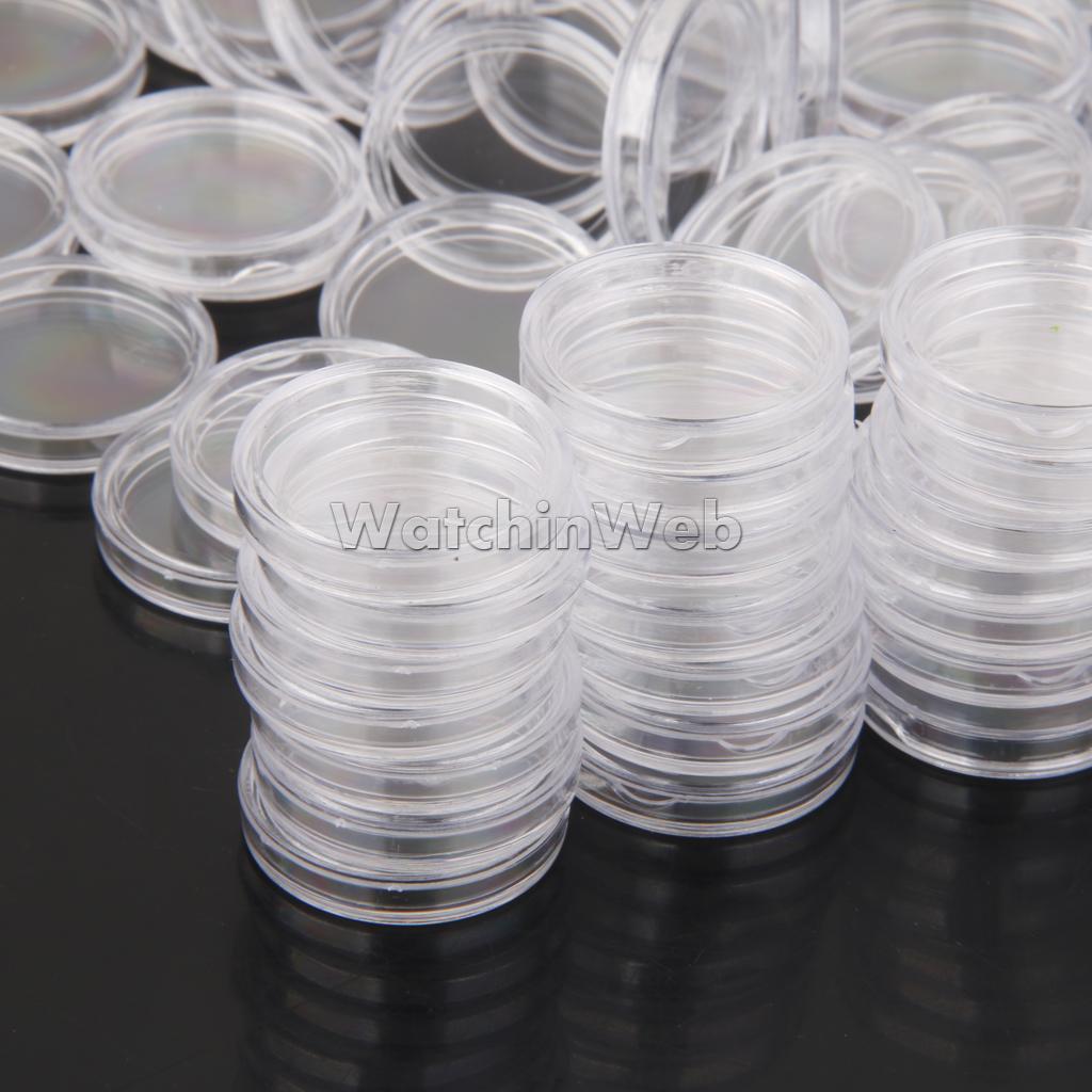 100Pcs Coins Containers Clear Plastic Coins Capsules Boxes Holder Round 24mm