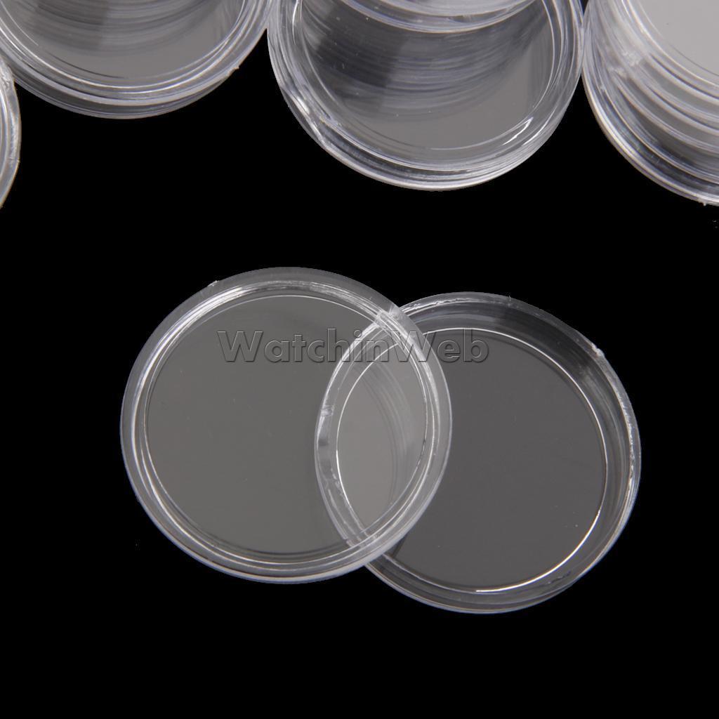 100Pcs Coins Containers Clear Plastic Coins Capsules Boxes Holder Round 24mm