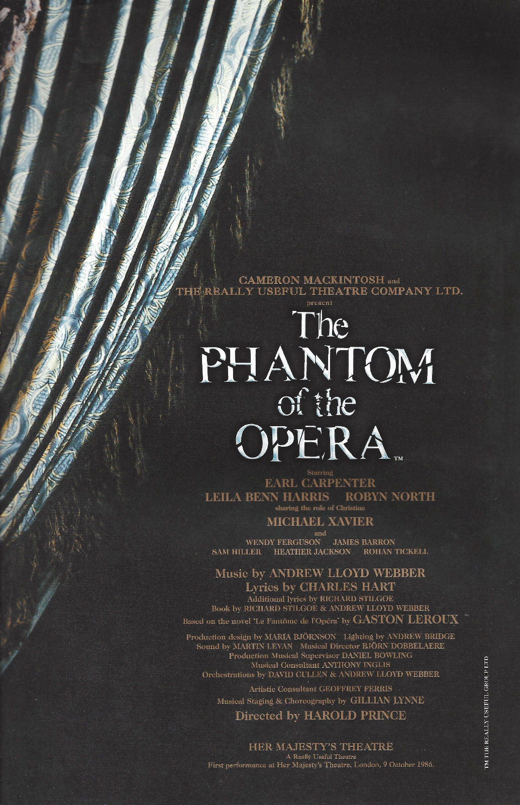 Earl Carpenter "PHANTOM OF THE OPERA" Andrew Lloyd Webber 2007 London Program