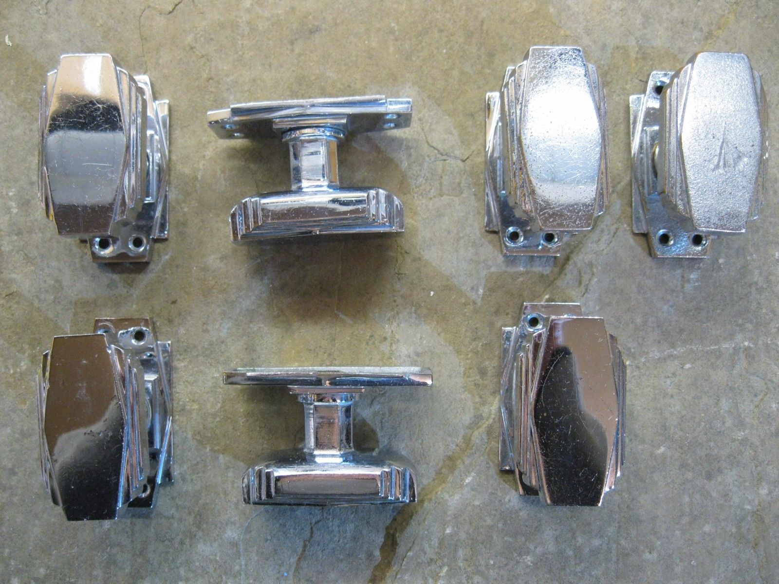 3 1/2 Pairs of Original Reclaimed  Chrome Art Deco 1931 Door Knobs  0190