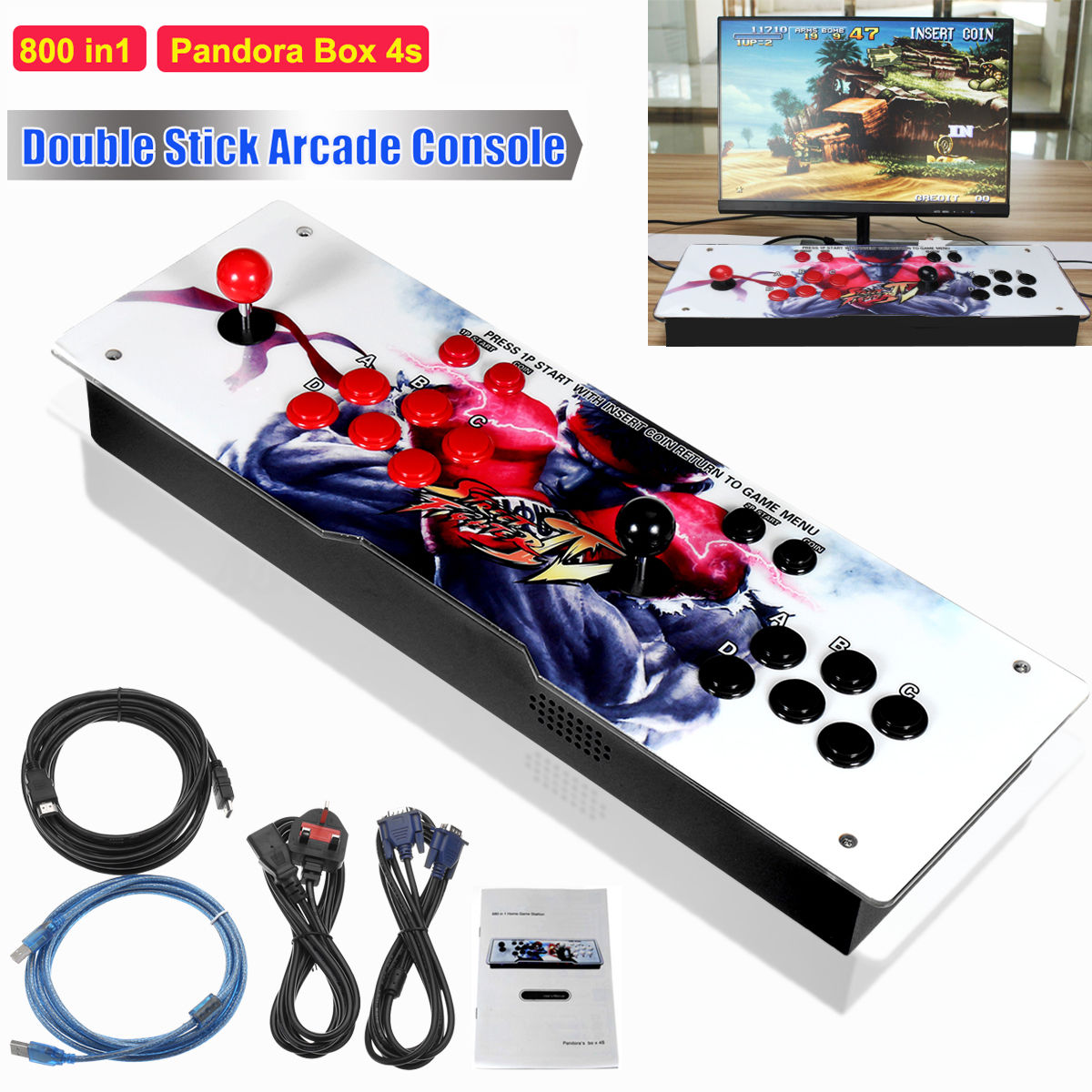 Pandora Box 4S 2Players Home Arcade Video Game Console 800 in 1 HD Classic Games