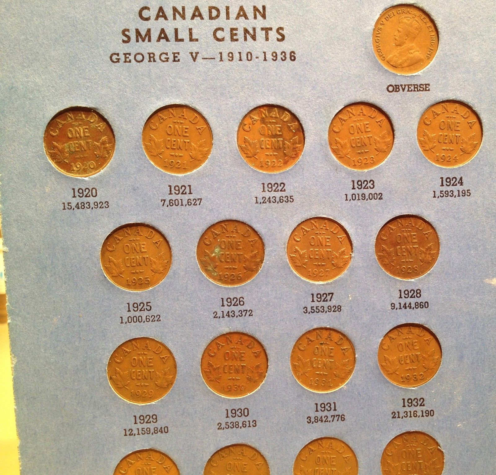 Complete set of Canada Small Cents in Whitman folder - includes all key dates