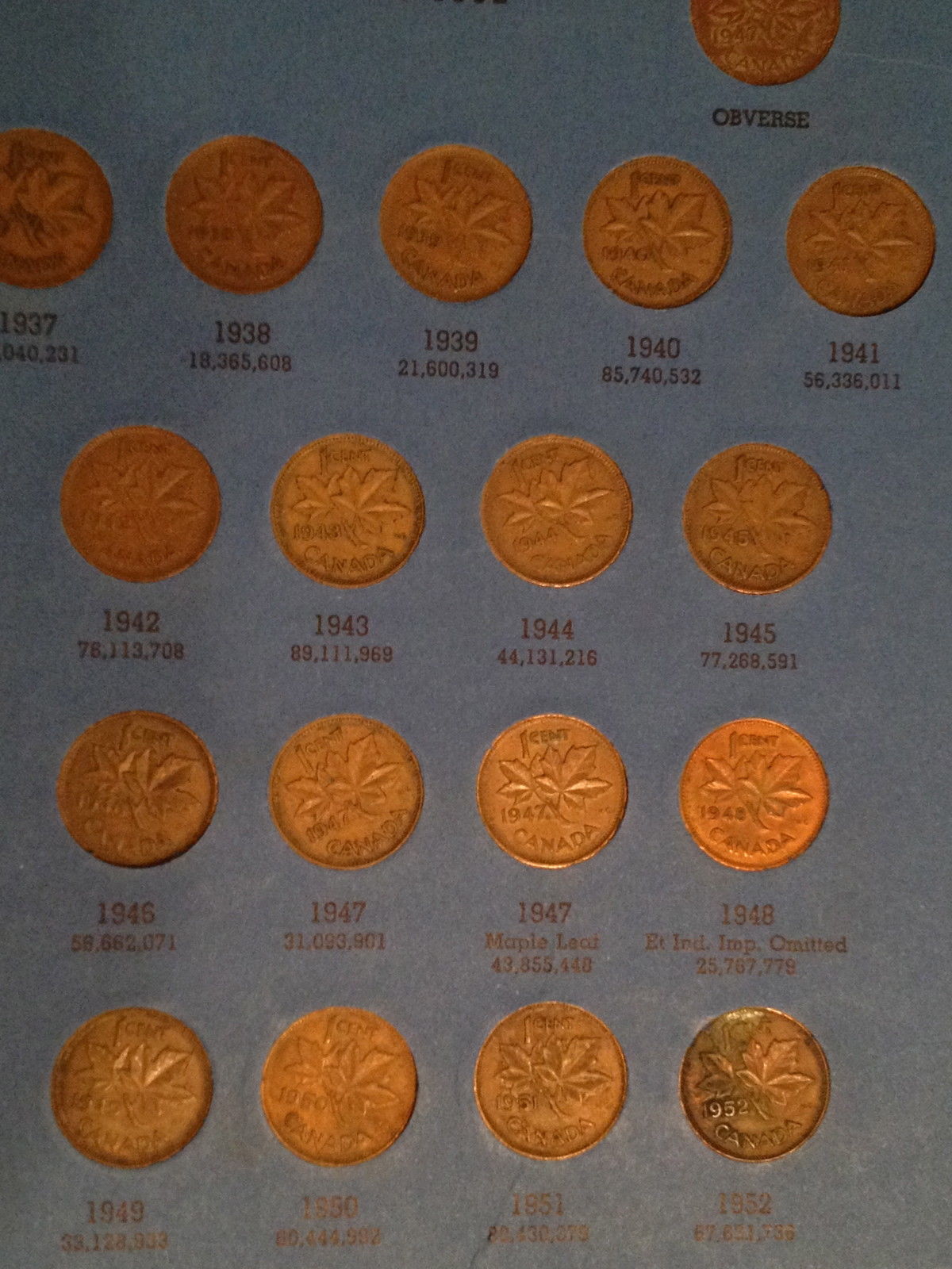 Complete set of Canada Small Cents in Whitman folder - includes all key dates