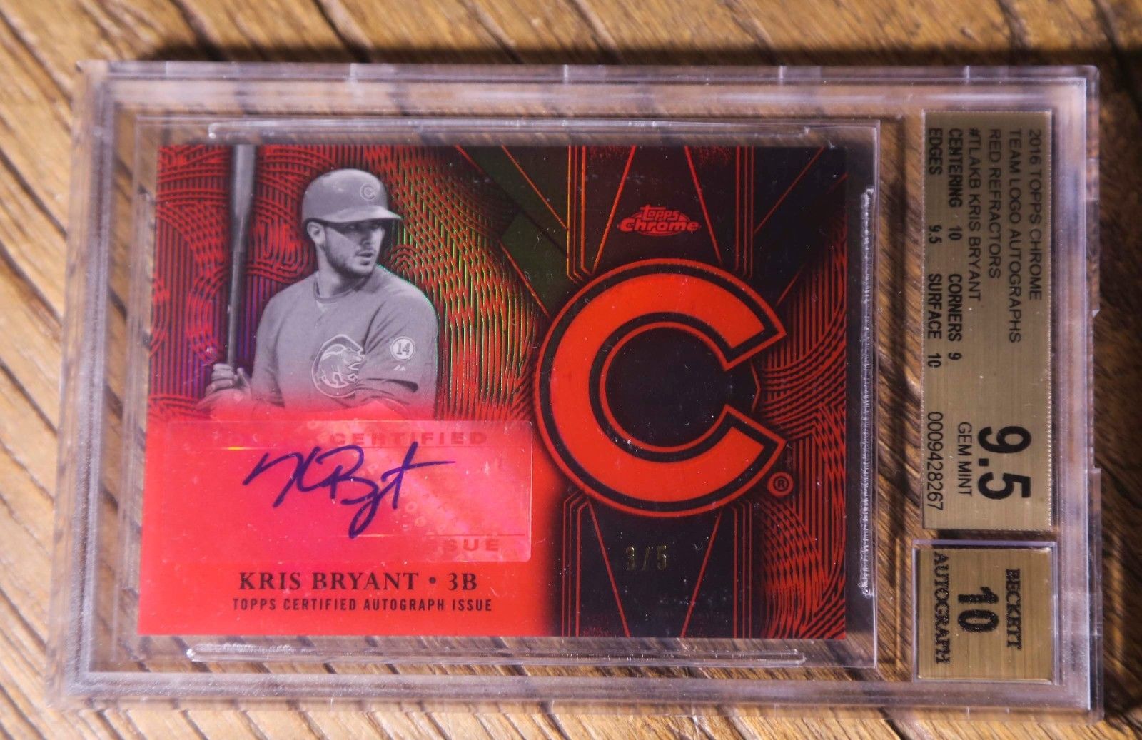 2016 Topps Chrome Kris Bryant Red Refractors GEM MINT BGS 9.5 10 #'d /5 SSP