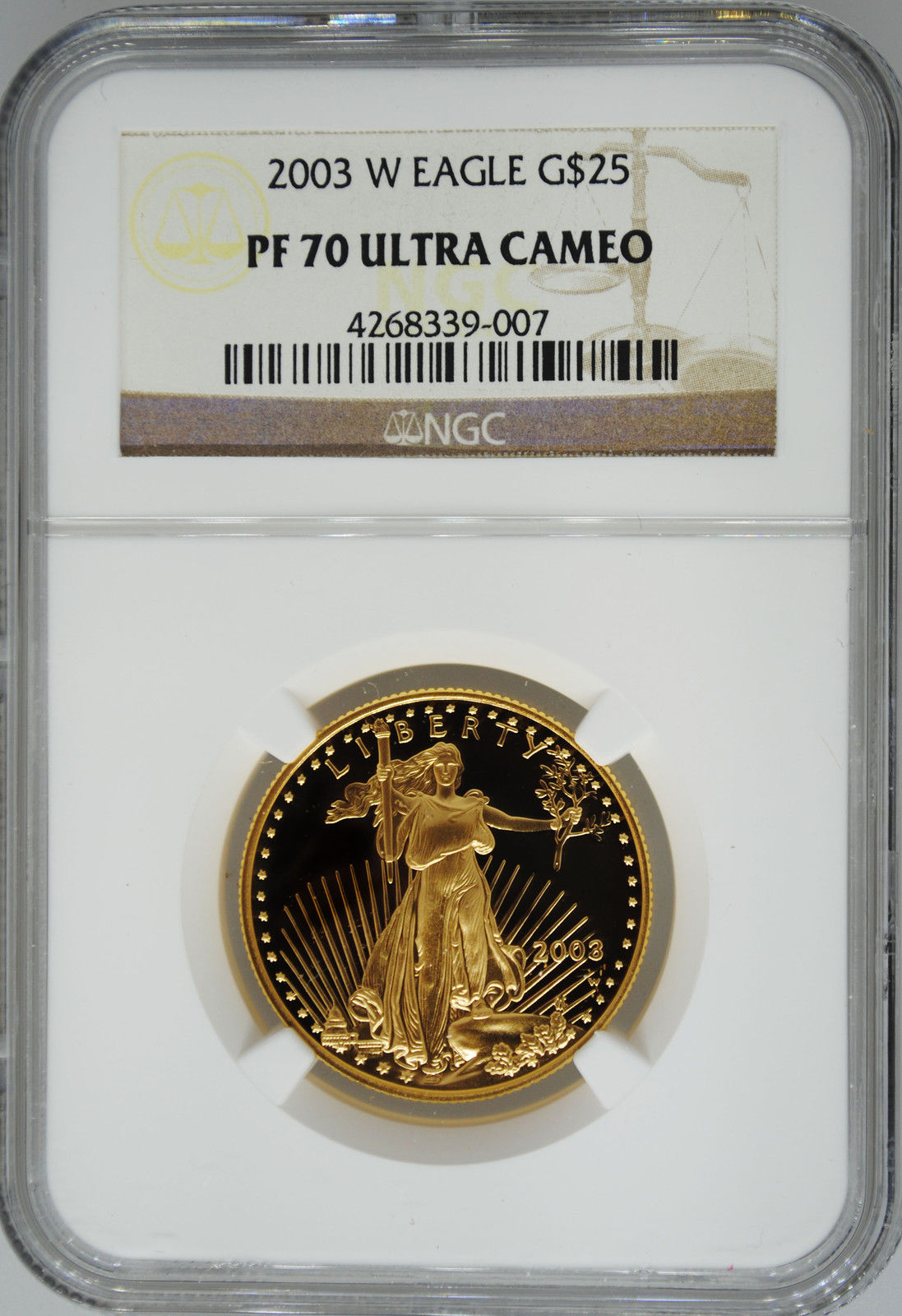 2003-W NGC PF70 UCAM $25 PROOF GOLD EAGLE 1/2 Ounce PR Ultra Cameo West Point