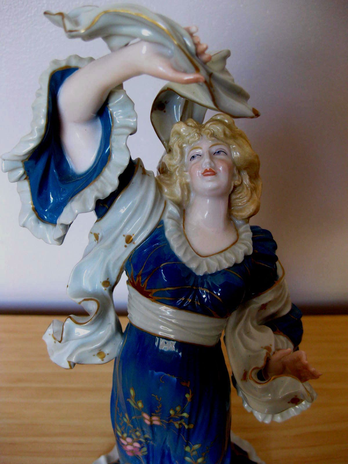 Antique German Muller Art Deco Nouveau Porcelain Lady Woman Figurine Figure