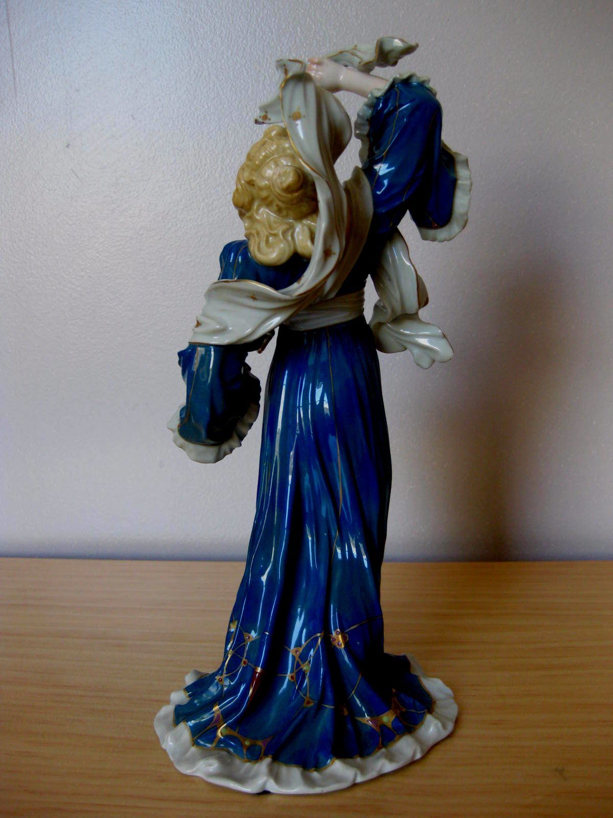 Antique German Muller Art Deco Nouveau Porcelain Lady Woman Figurine Figure