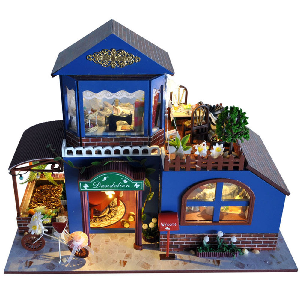 DIY Wood Handmade Dolls House Miniature Kit Set LED Dollhouse Furniture Toy Gift