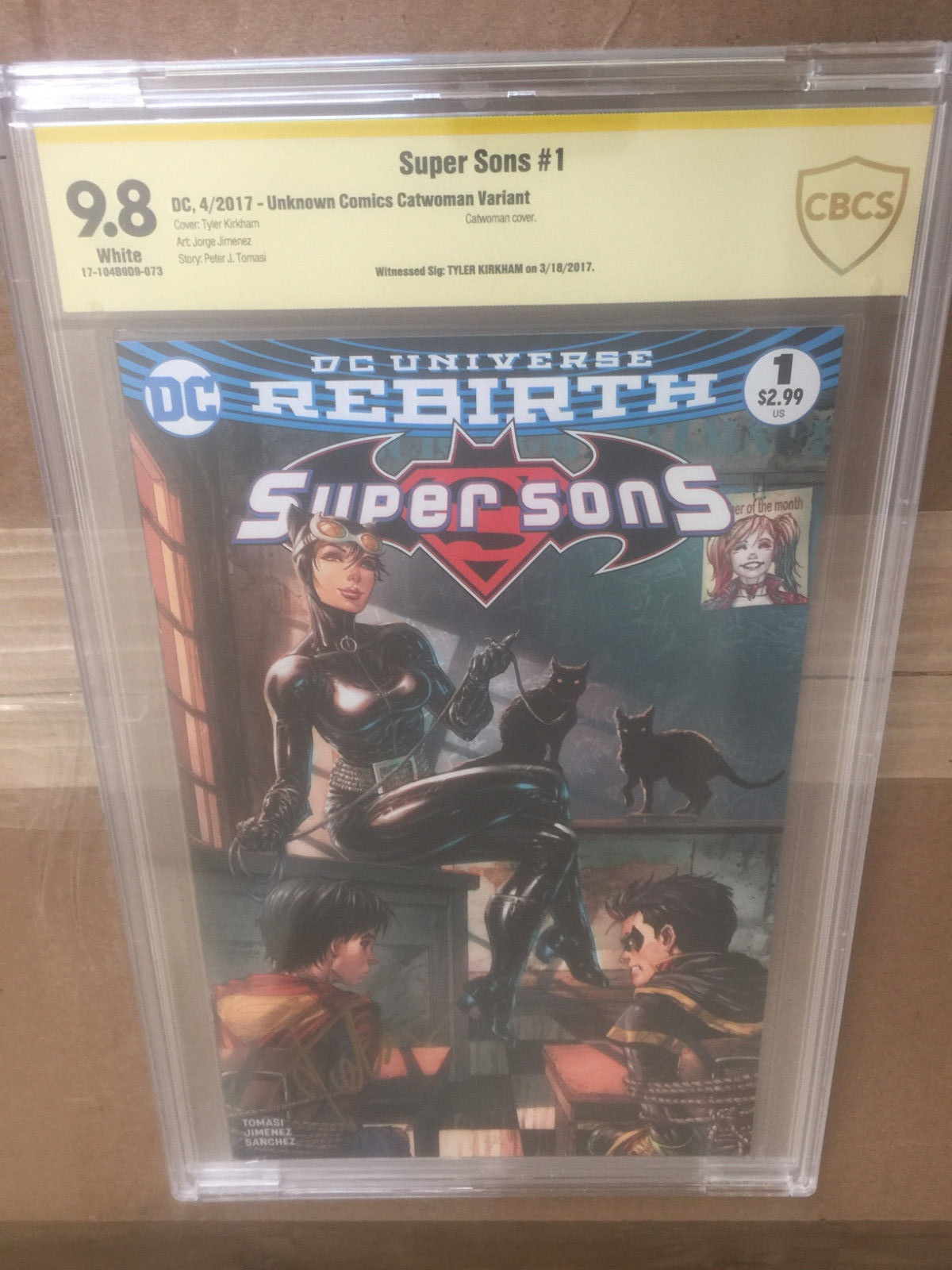 Super Sons #1 (2017, DC) CBCS 9.8 SS not CGC Catwoman variant signed Kirkham