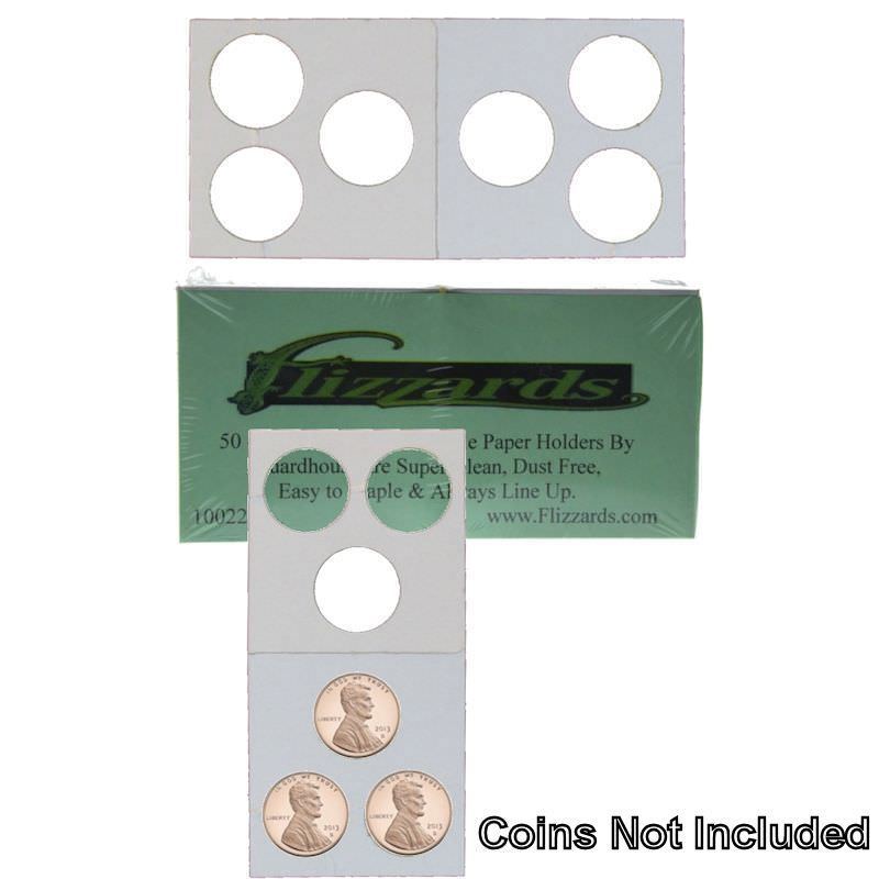 3 Hole - Penny/Cent Guardhouse 2x2 Mylar/Cardboard Coin Flips, 50 pk