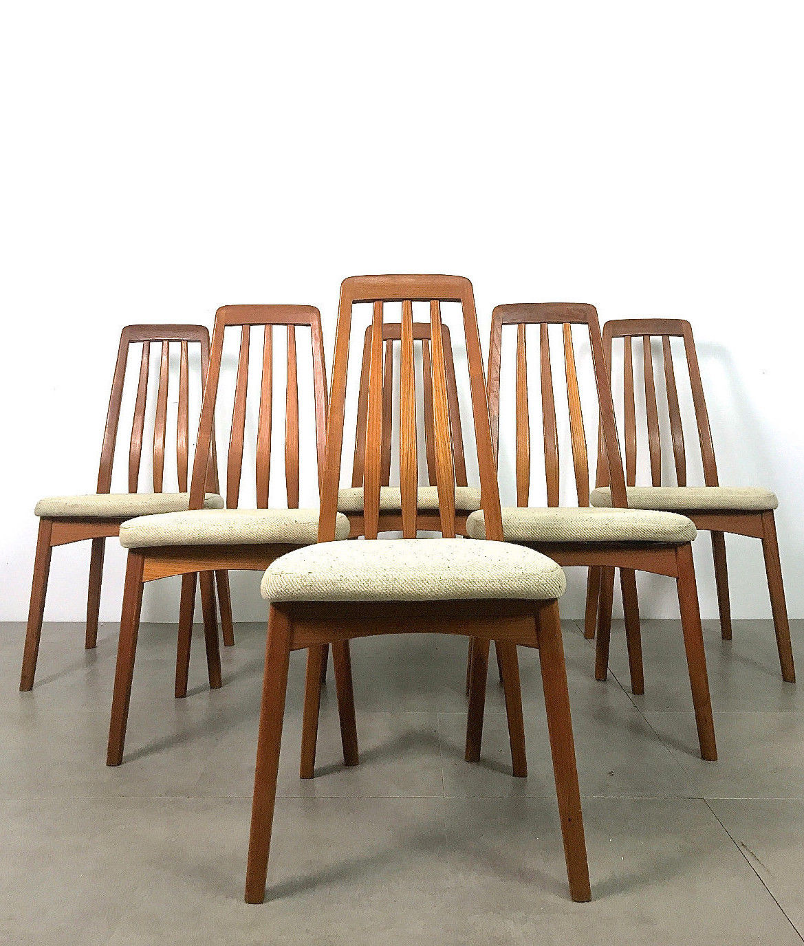 Set 6 Vintage Teak Tall Danish Modern Dining Chairs Mid Century Benny Linden