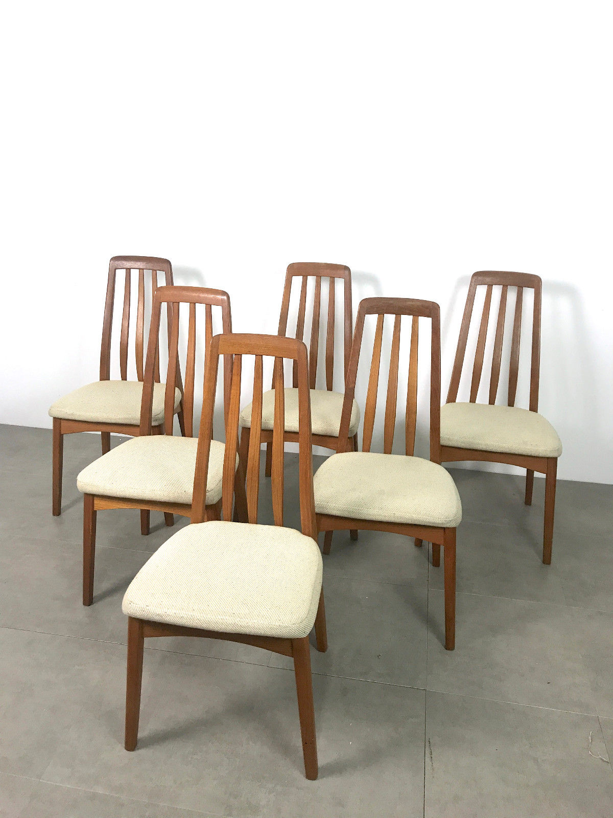 Set 6 Vintage Teak Tall Danish Modern Dining Chairs Mid Century Benny Linden