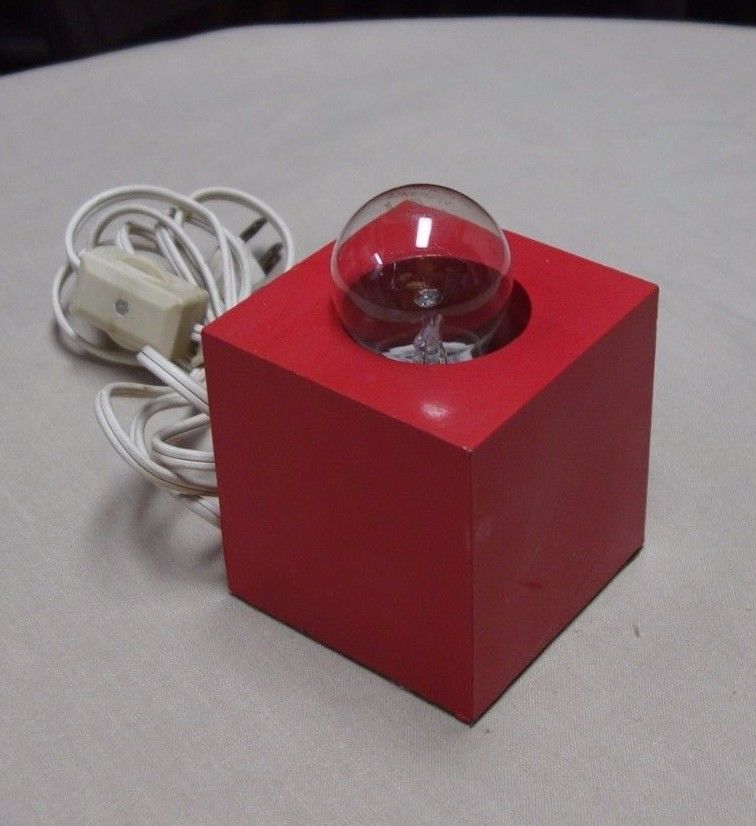 Mid Century Modern Aluminum Red Cube Table Light Lamp