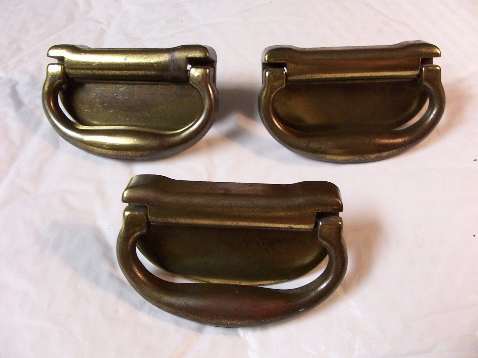 (3) VINTAGE BRASS FINISH DRAWER PULLS / HANDLES -- ORIGINAL SCREWS INCLUDED