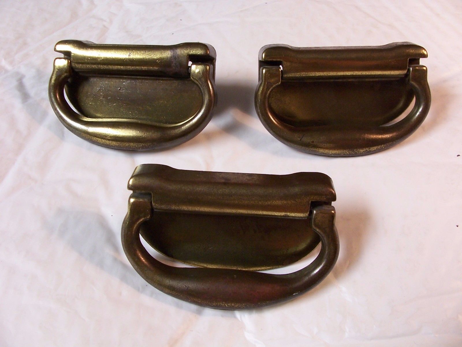 (3) VINTAGE BRASS FINISH DRAWER PULLS / HANDLES -- ORIGINAL SCREWS INCLUDED