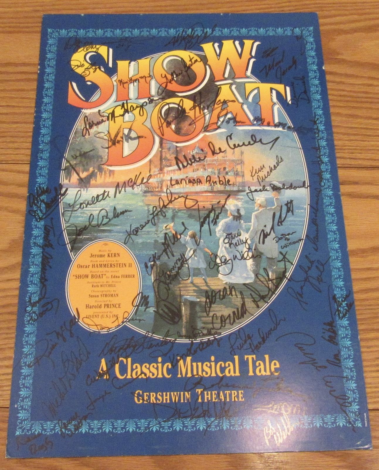 60+ Cast Signed Show Boat Musical poster Gershwin Theatre 1994 Elaine Stritch